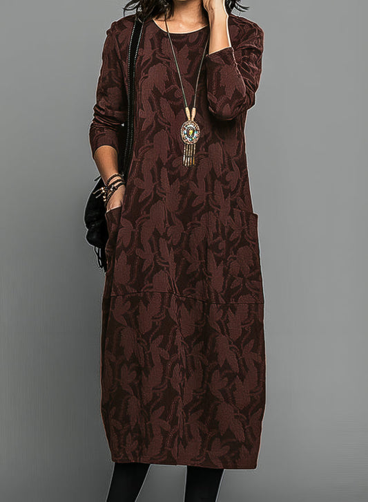 Robe midi Erminia à feuilles – bordeaux