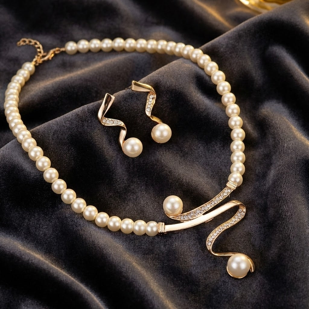 Parure de bijoux élégante vague de perles