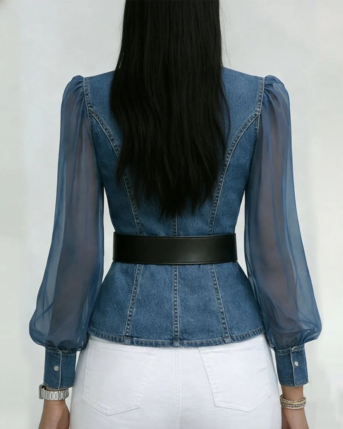 Alessia | Top en jean avec manches légères en mousseline