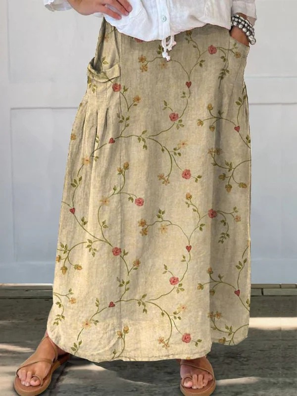 Shane™ | Jupe à taille élastique et poches, motif floral rétro