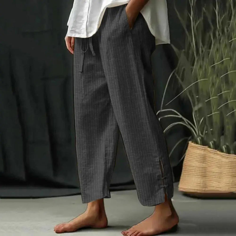 Pantalon ample gris foncé à cordon, jambes larges et longueur cheville