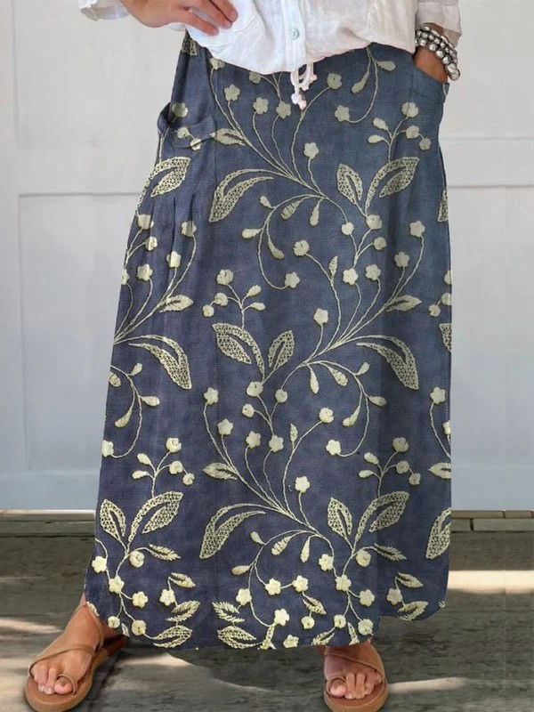 Josa™ | Jupe à taille élastique et poches à imprimé floral rétro