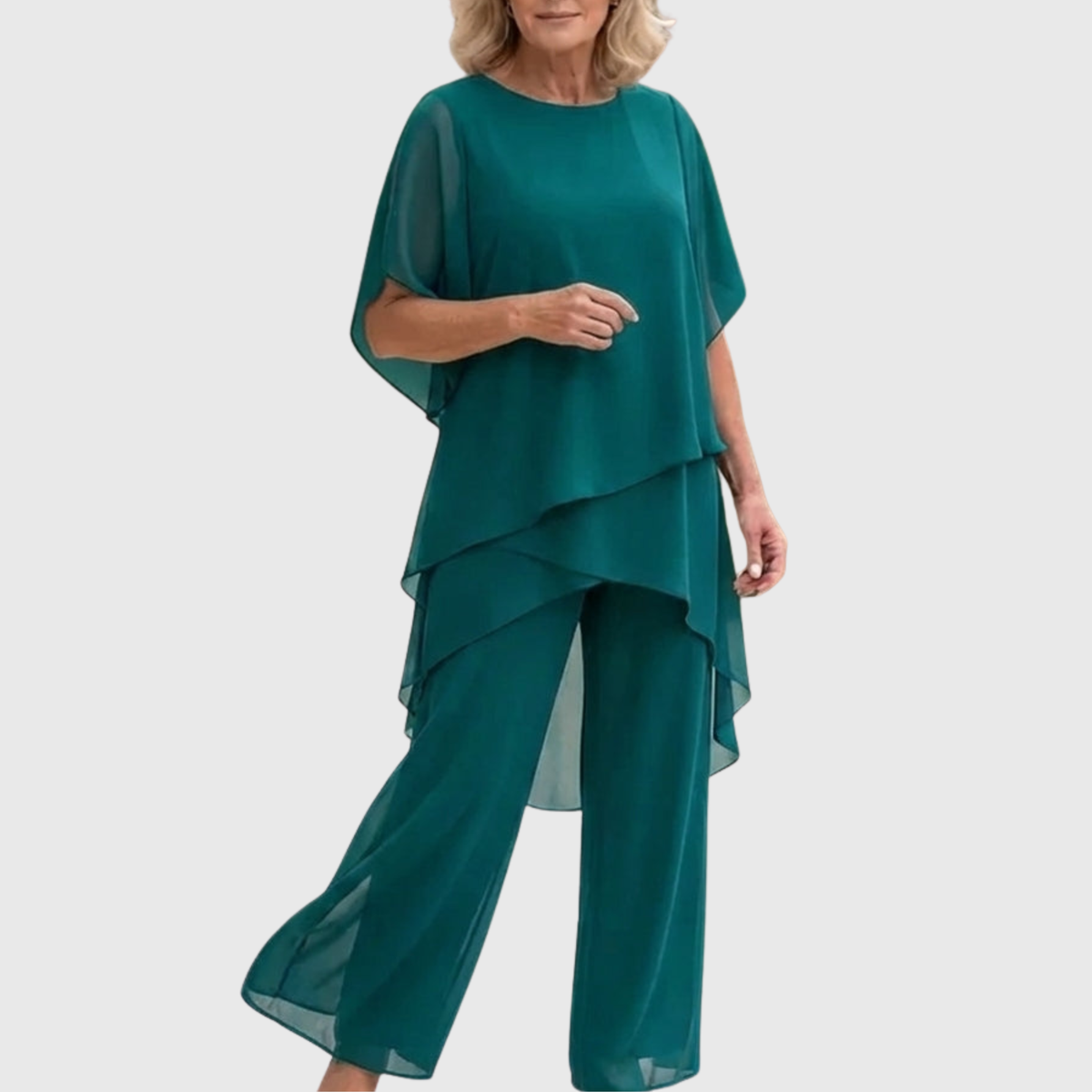 Ensemble palazzo turquoise : haut ample superposé et pantalon fluide à jambe large