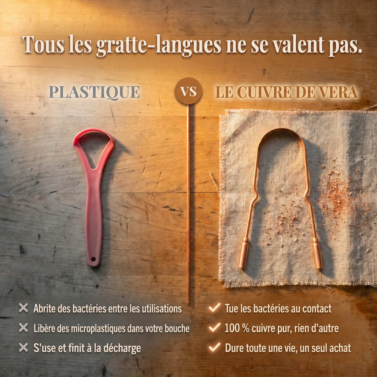 Gratte-langue en cuivre pur