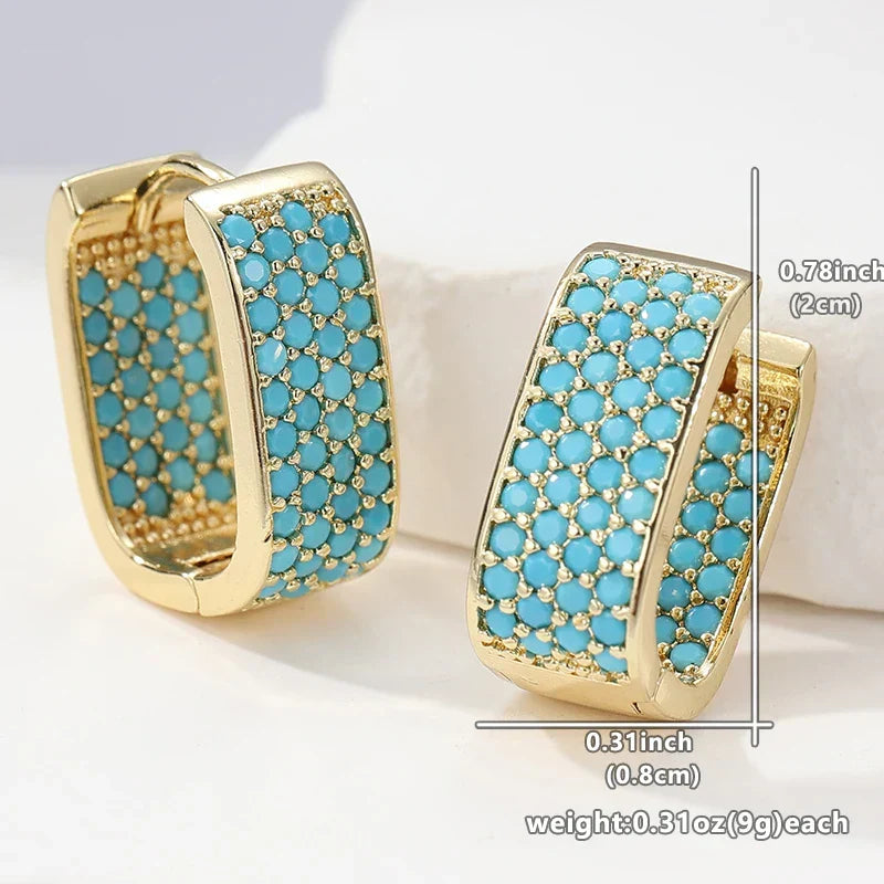 Créoles dorées turquoise, hauteur env. 2 cm, largeur 0,8 cm, poids 0,31 g