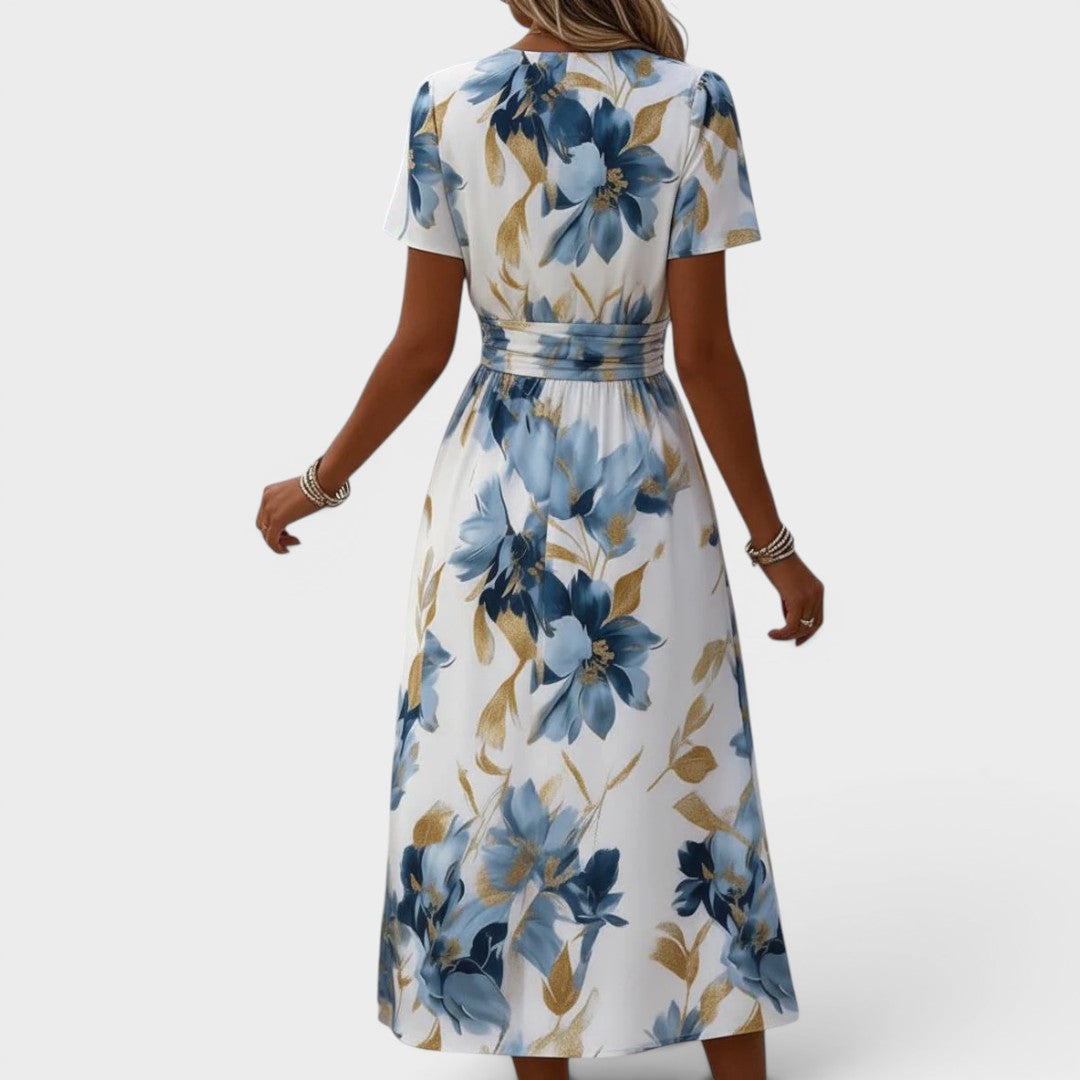 Denise | Robe midi portefeuille florale à la taille