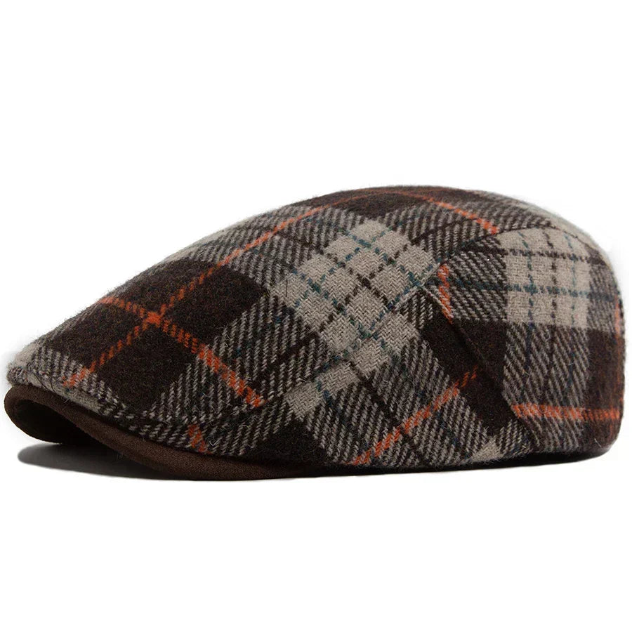 Casquette homme Bloom™ à carreaux gris, brun et accents orange, visière courte