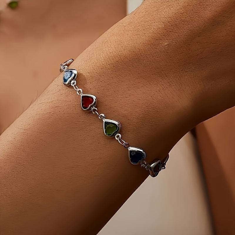 Bracelet argent avec cœurs sertis de pierres multicolores