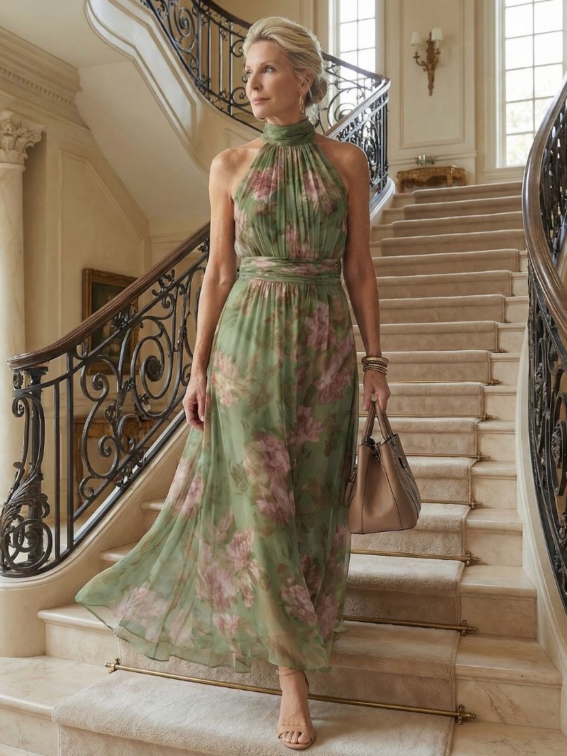Mirelle | Robe midi à col montant et fronces