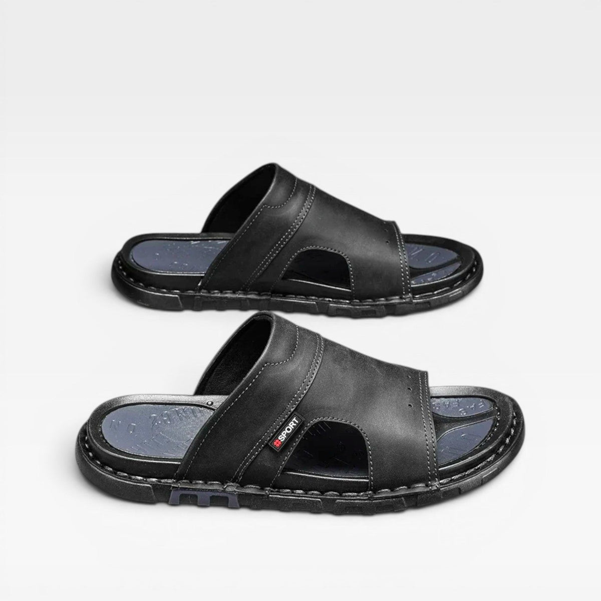 Sandales slides en cuir pour hommes – Style estival classique à enfiler à bout ouvert