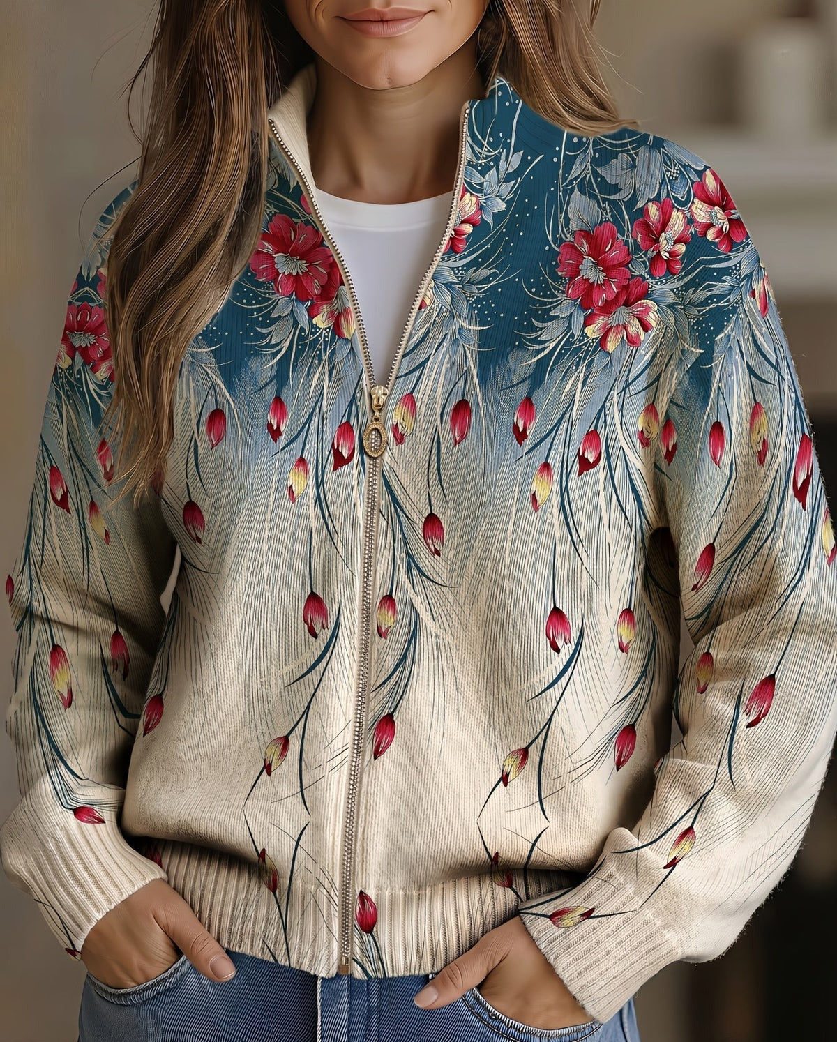 Zillah | Imprimé dégradé de plumes de paon florales