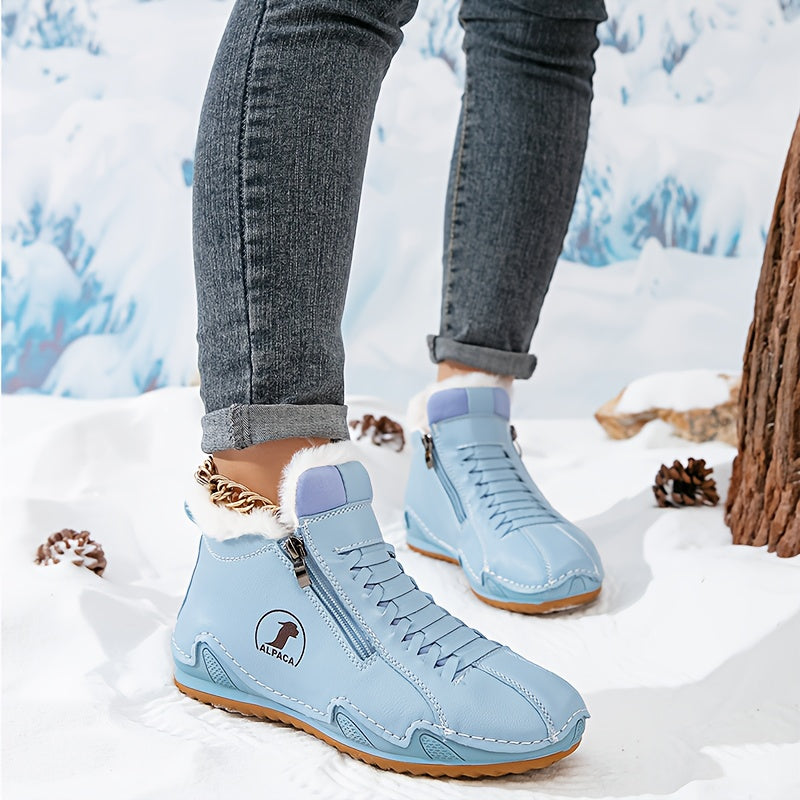 Bottines d’hiver bleu clair à lacets, zip discret et col fourré