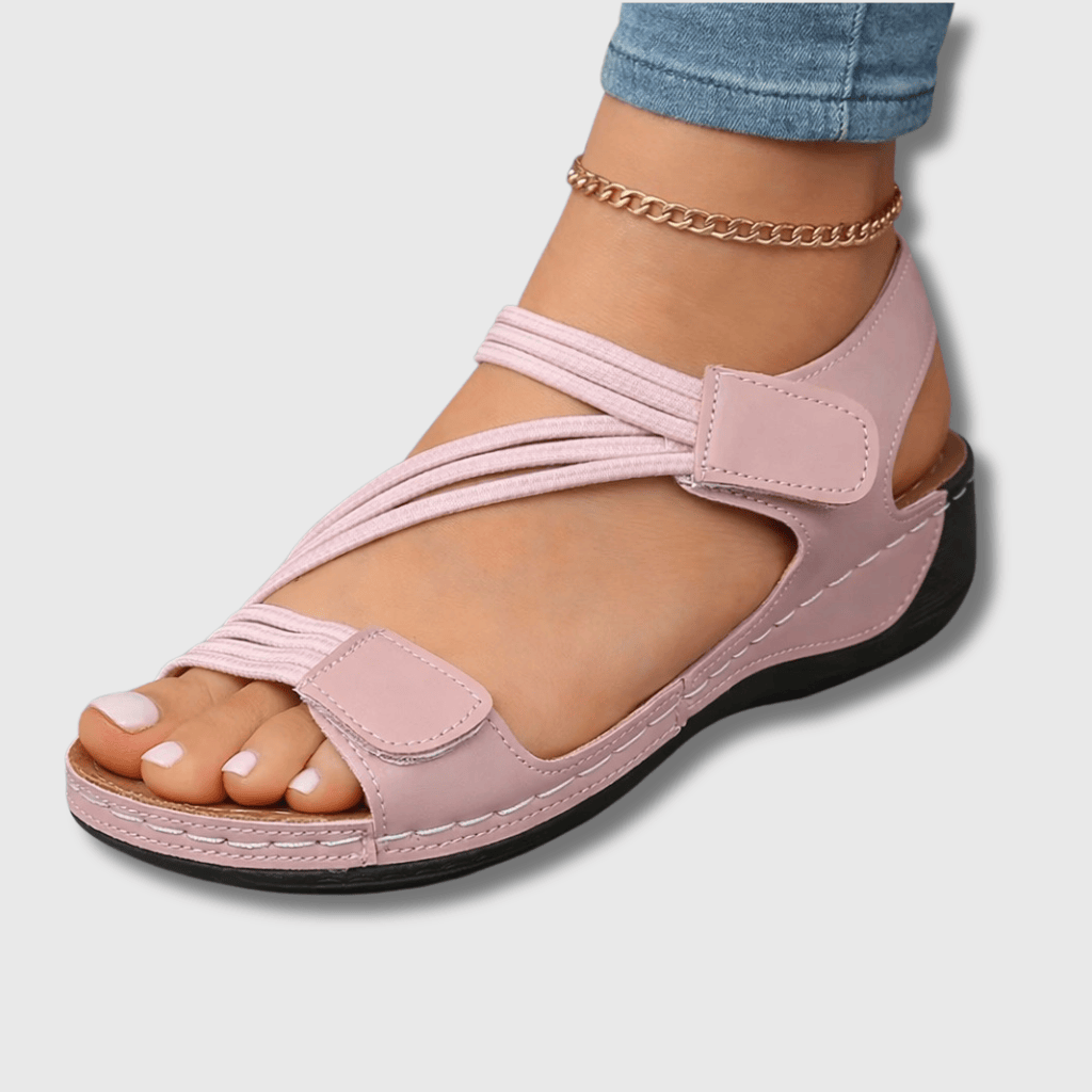 Sandales confort légères roses, brides à scratch et semelle noire épaisse