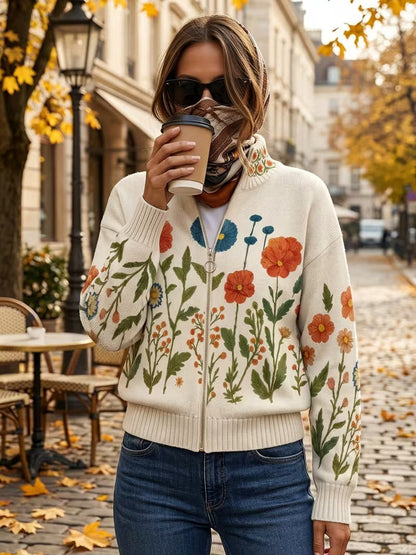 Wrenna | Cardigan zippé Champ de Fleurs Sauvages