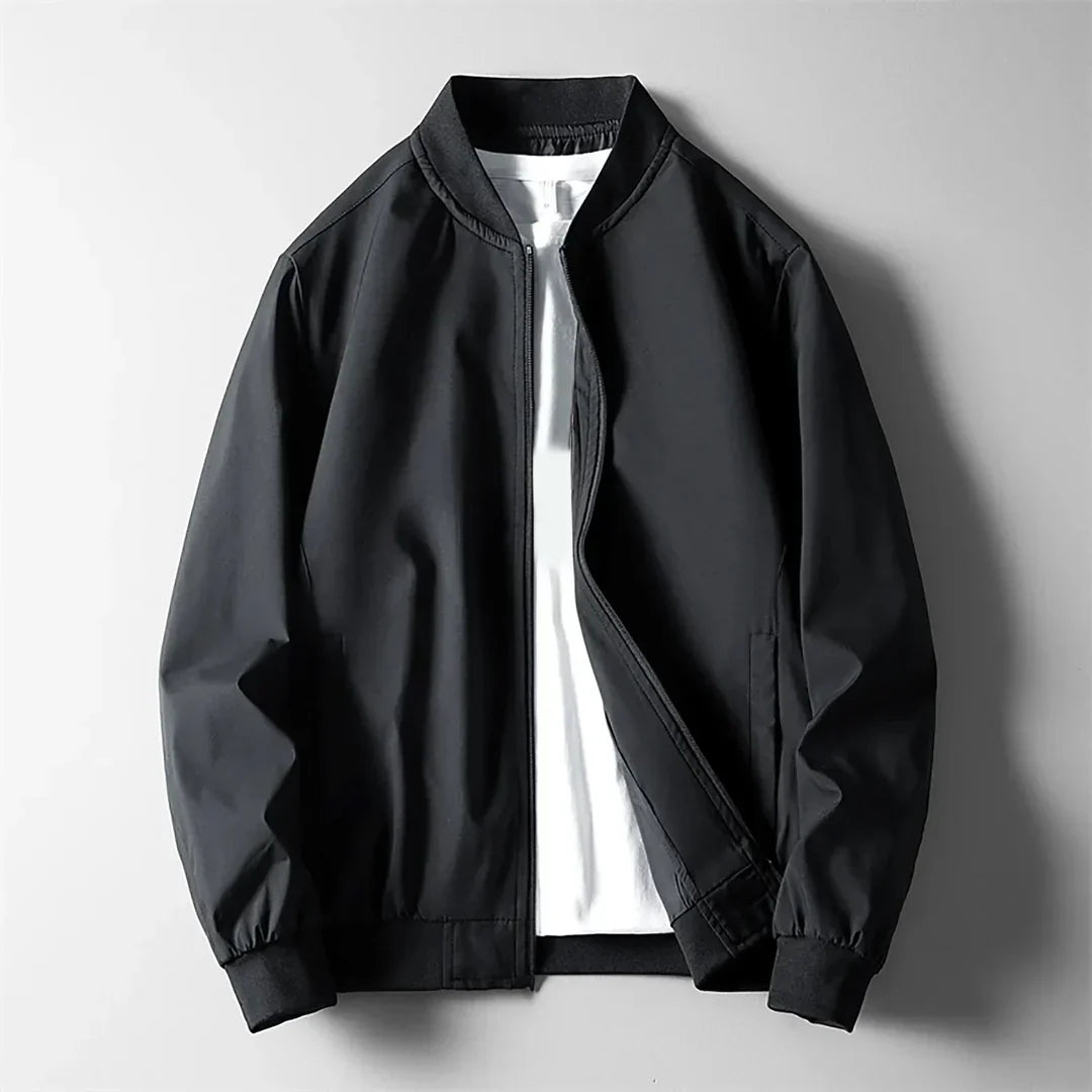 Veste bomber noire à fermeture éclair, col, poignets et ourlet côtelés