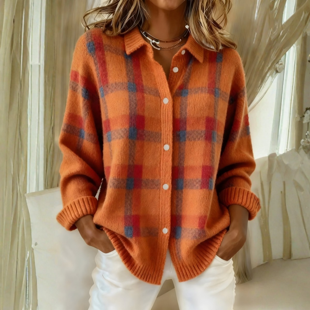 Cardigan Juliette en maille à carreaux – Orange