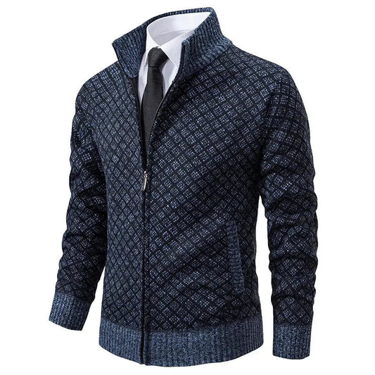 Antoine cardigan zippé à motifs géométriques, bleu