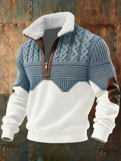 Hugo pull demi-zip texturé – Blanc/Bleu