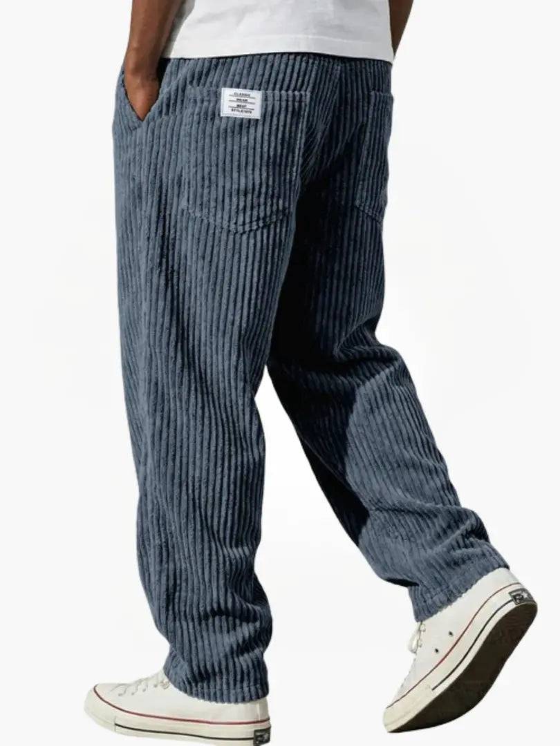 Pantalon en velours côtelé bleu foncé pour homme, coupe droite, poches arrondies