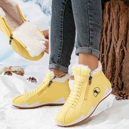 Bottines d’hiver jaunes à zip, col fourré doux et semelle crantée