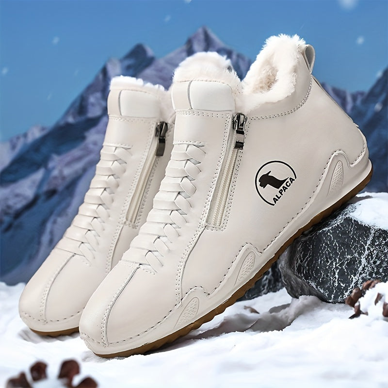 Bottines d’hiver blanches à tige haute, empiècements zippés et doublure intérieure