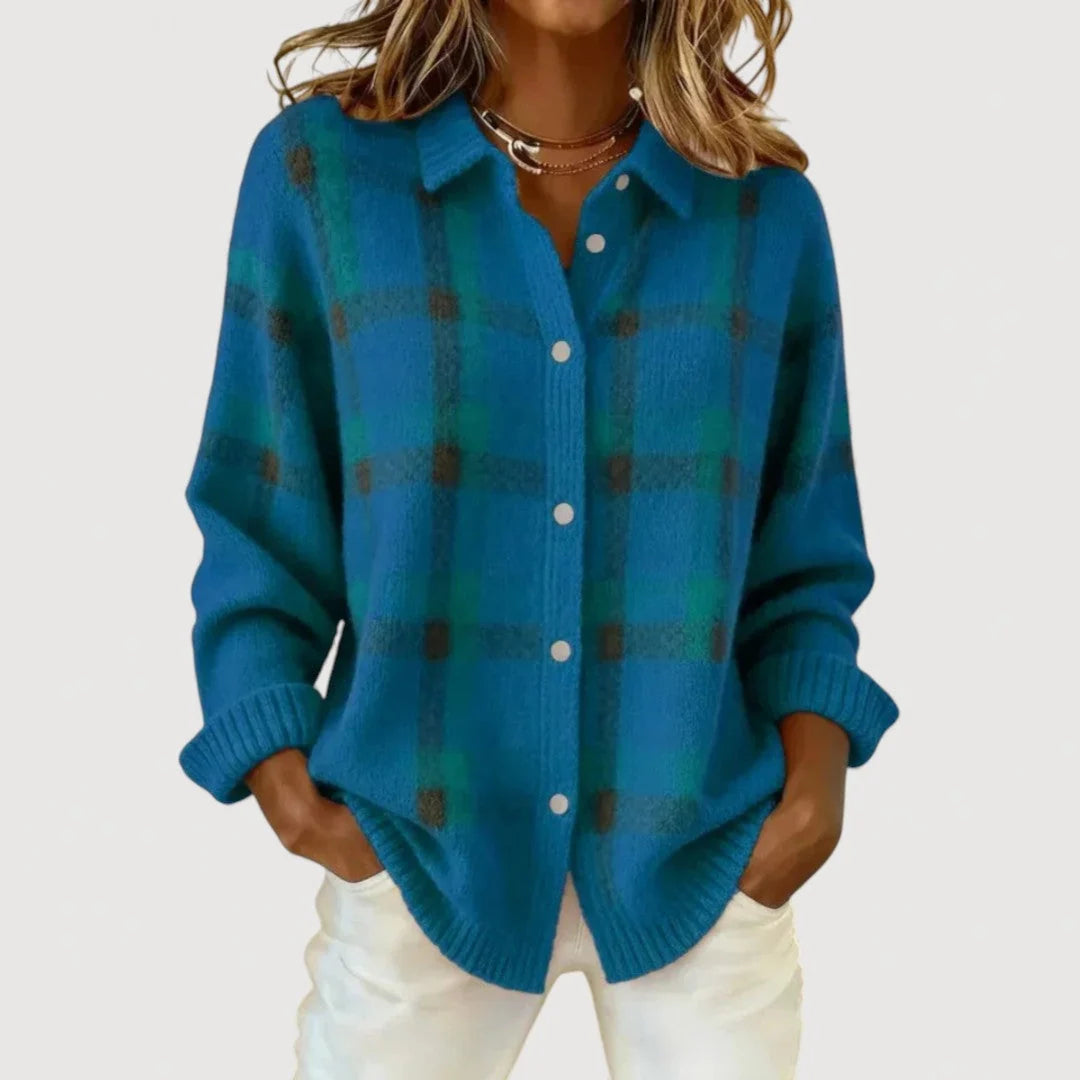 Cardigan Manon en maille à carreaux – Bleu Marine