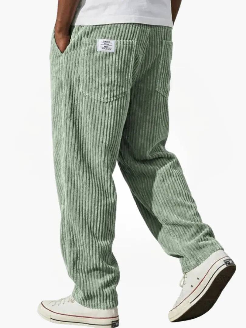 Pantalon en velours côtelé vert clair pour homme, coupe droite, texture côtelée