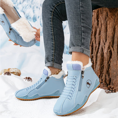 Bottines d’hiver bleu clair à zip latéral, col fourré et semelle antidérapante