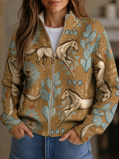 Perpetua | Cardigan zippé Cheval du Désert et Cactus