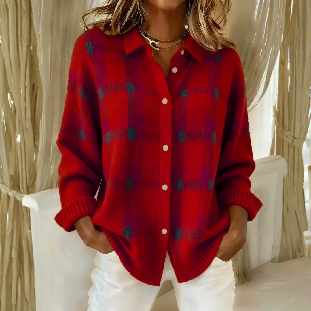 Cardigan Louise en maille à carreaux – Rouge