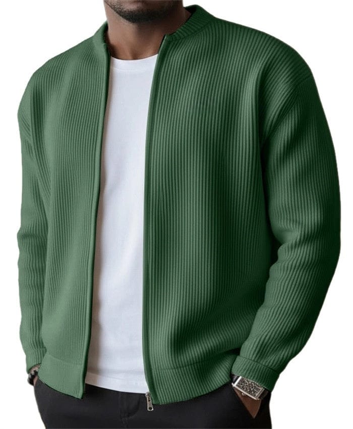 Gaspard cardigan zippé côtelé – Vert olive