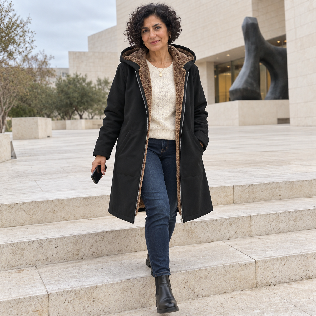 Solange | Manteau Sherpa Bleu Marine