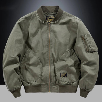 Blouson bomber vintage vert à fermeture zippée et poches zippées sur la manche