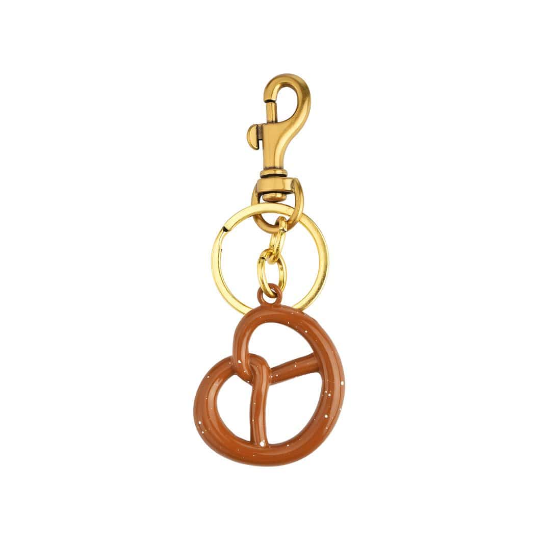 Breloque brezel dorée avec crochet et anneau, brezel marron émaillée
