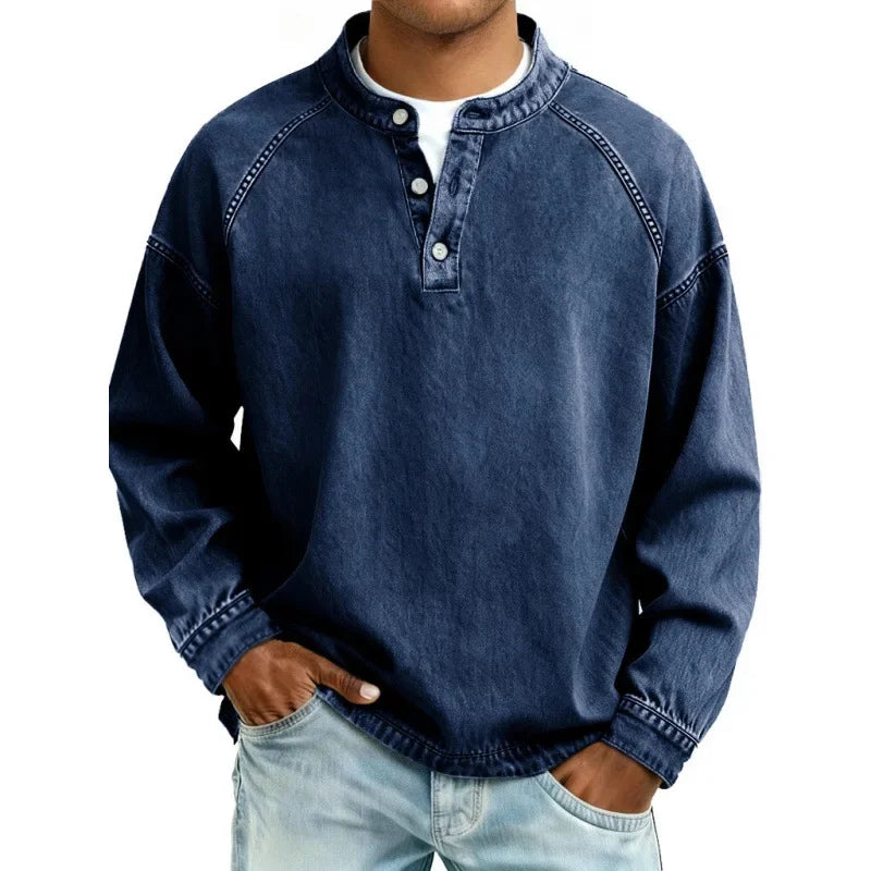 Stanley chemise henley en denim vintage bleu foncé