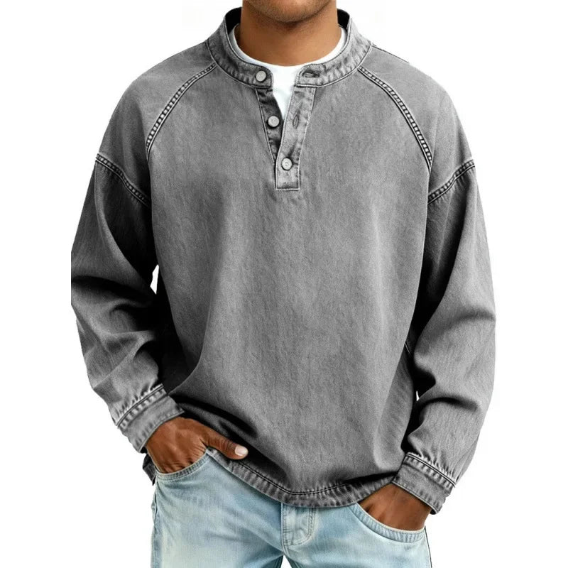 Stanley chemise henley en denim vintage gris