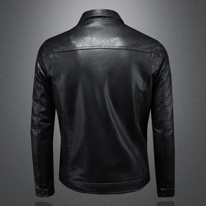 Veste en cuir noire Camden vue de dos, coutures et col à revers