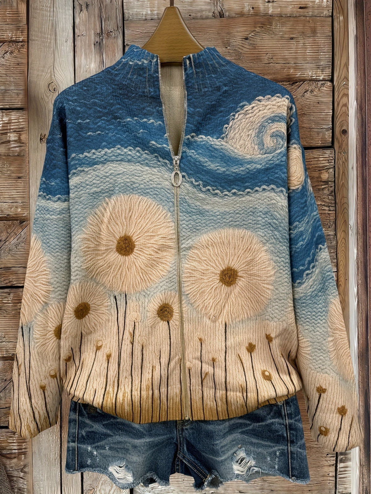 Yolanda | Cardigan zippé matelassé Champ de Pissenlit