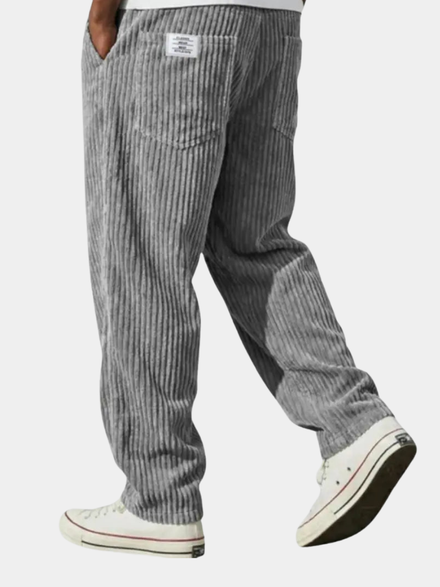 Pantalon en velours côtelé gris pour homme, coupe droite, taille avec étiquette