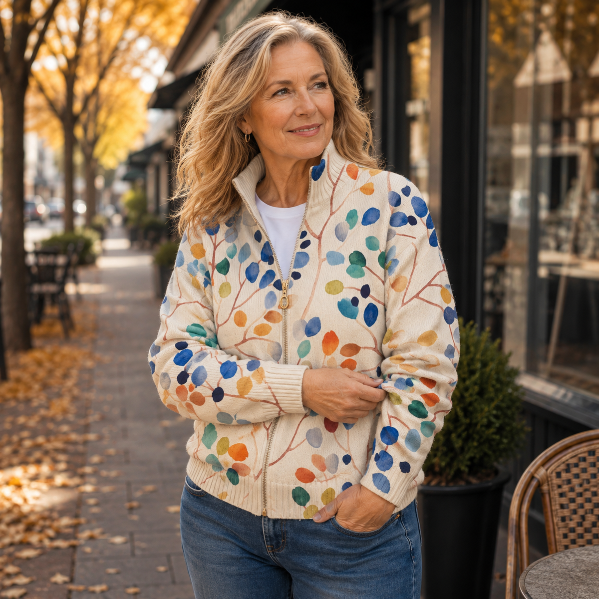 Imogene | Cardigan zippé à imprimé botanique