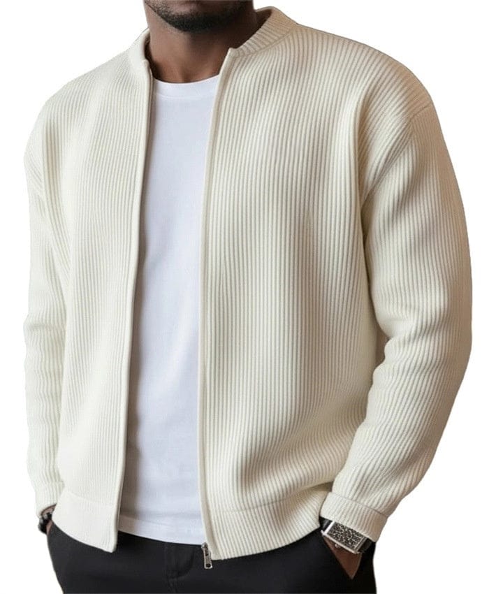 Gaspard cardigan zippé côtelé – Crème