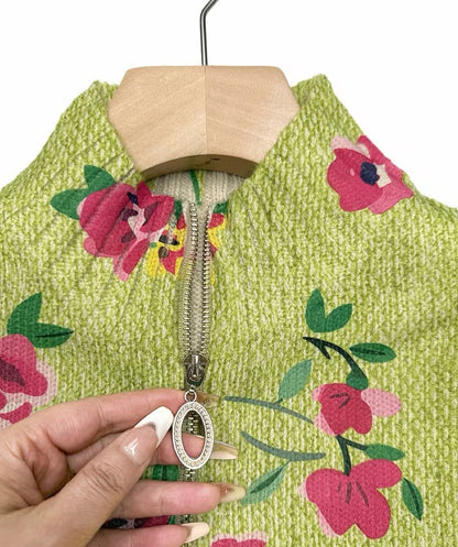 Constance | Cardigan zippé floral rose et lime