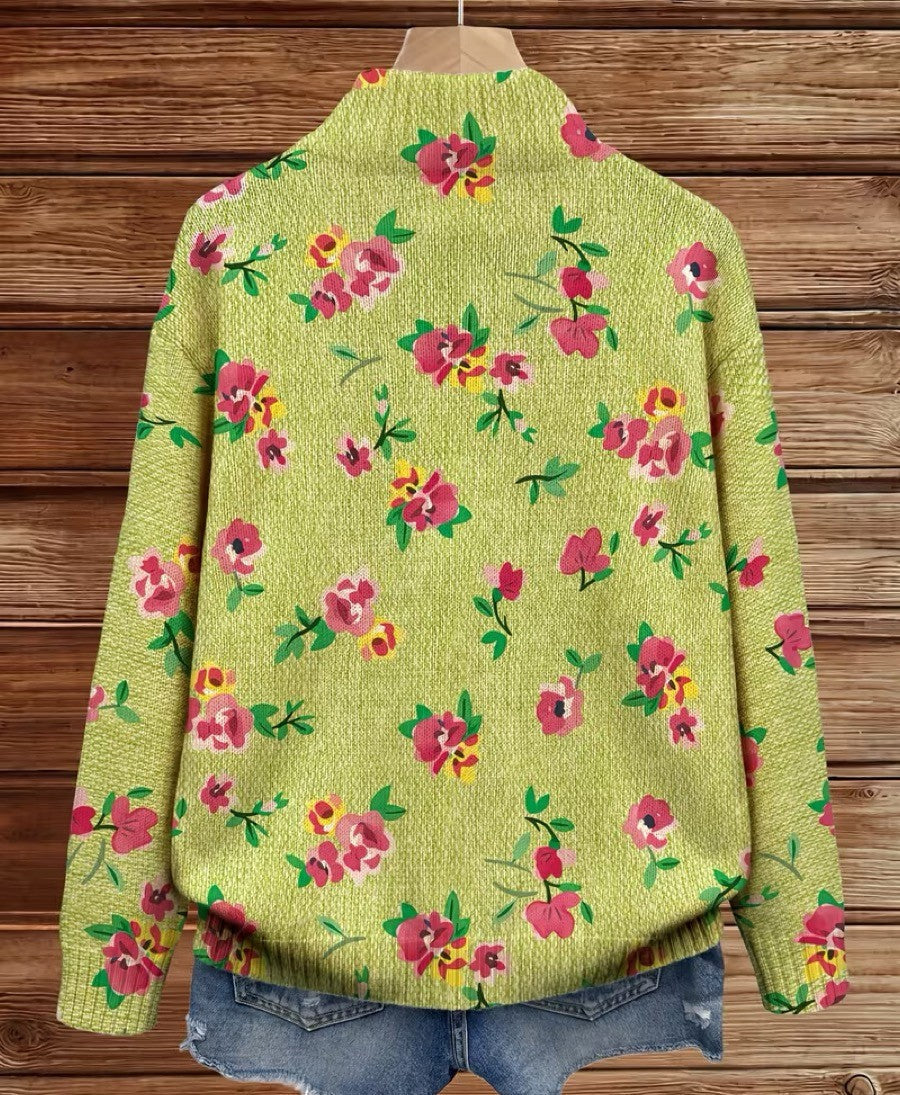 Constance | Cardigan zippé floral rose et lime