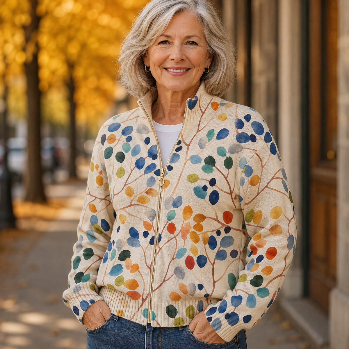 Imogene | Cardigan zippé à imprimé botanique