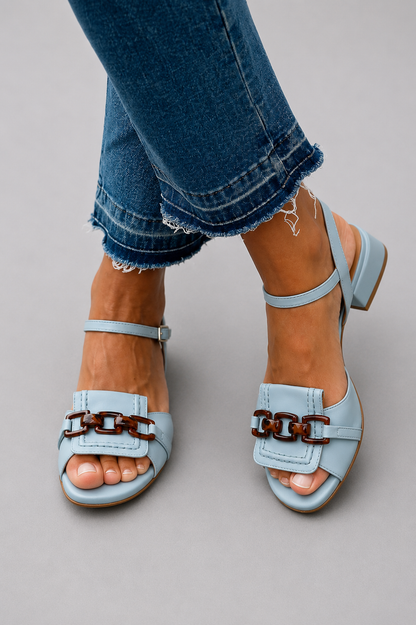 Sandales Azzurra bleu clair, brides réglables et talon bloc bas