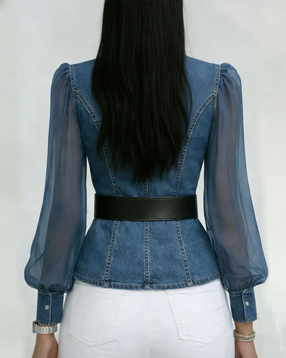 Alessia | Top en jean avec manches légères en mousseline
