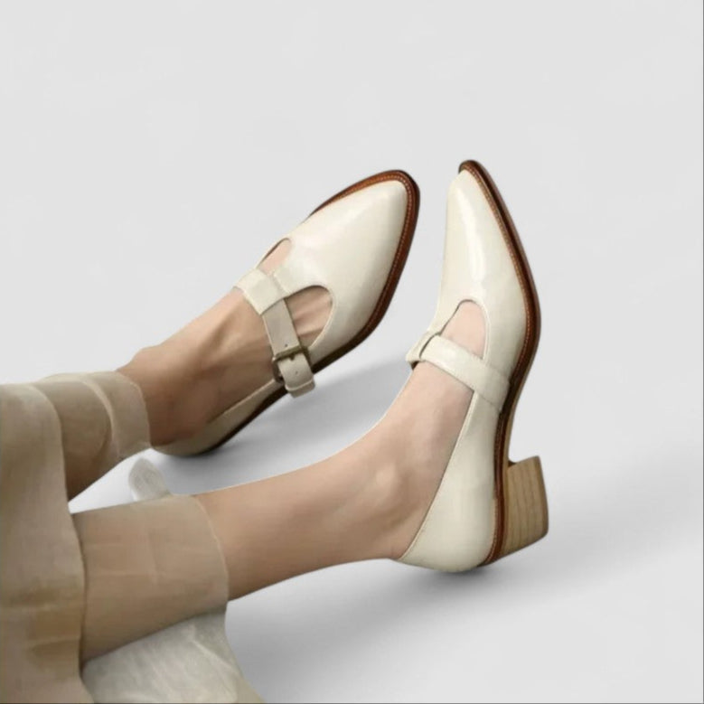 Chaussures bébé à bout pointu beiges/écrues, bride à boucle, talon