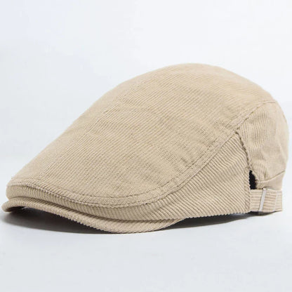 Casquette en velours côtelé beige, sangle réglable et pli côtelé