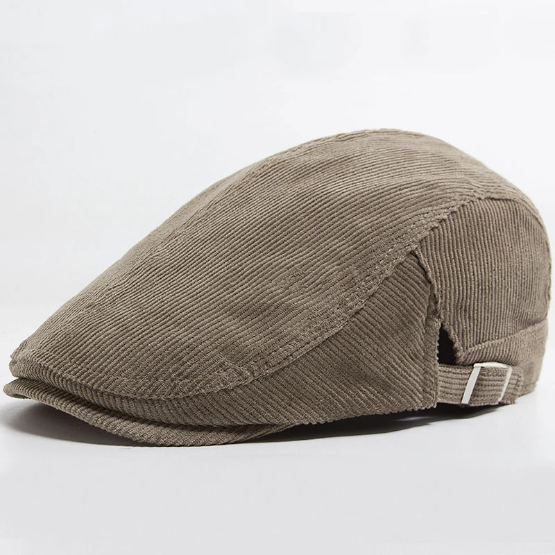 Casquette en velours côtelé gris-brun, sangle réglable et couture diagonale