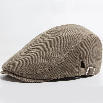Casquette en velours côtelé gris-brun, sangle réglable et couture diagonale